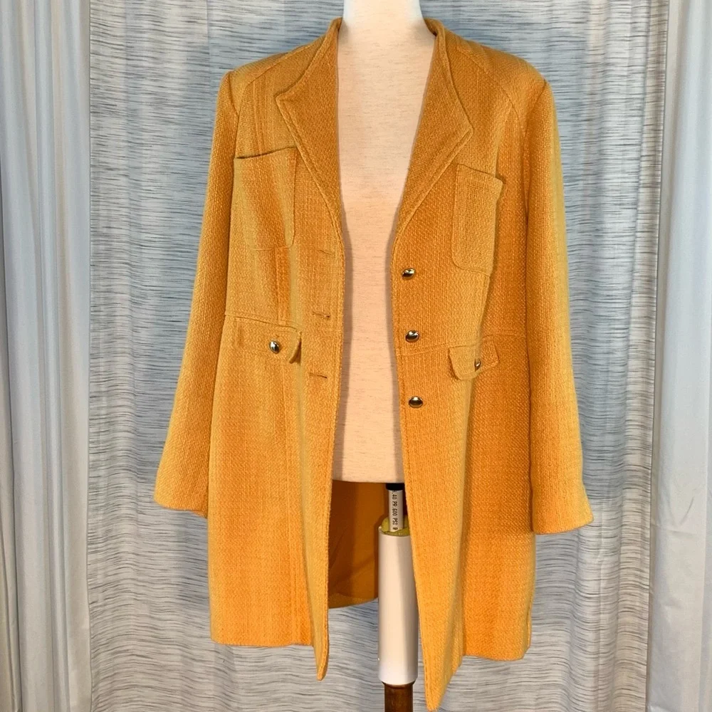 Chico's Mustard Twill Light Coat. - Picture 5 of 16